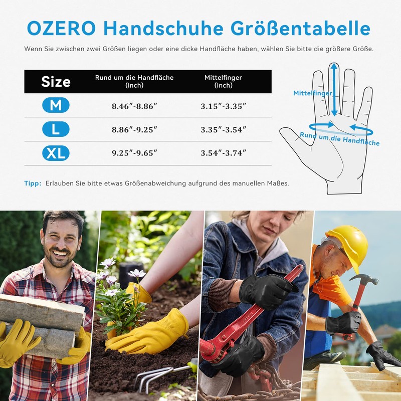 Ozero Work Gloves, Leather Gloves for Working, Gardening, 1 Pair