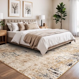 8x10 Area Rug for Living Room, Washable Modern Abstract Rugs, Soft Low-Pile Neutral Farmhouse Carpet, Non-Slip Stain-Resistant for Bedroom Dining Room Kitchen Home Office, Brown/Grey