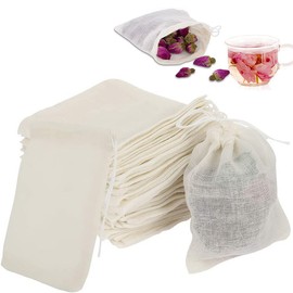 VANANA 100Pcs Cotton Muslin Bags, Drawstring Bags Reusable Small Mesh Tea Coffee Filter Bags for Cooking Snack Spices Crafts Soap Nuts Jewellery Decor & Favour Gifts for Home Supplies 8cm*10cm