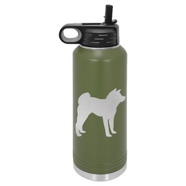 Akita Dog Insulated Water Bottle | Stainless Steel | Akita Dog Lover | Akita Gifts (32 oz, Olive Green)