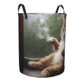 NSDGGE Cat Laundry Hamper Collapsible Large Laundry Baskets with Easy Carry Handles Freestanding Oxford Cloth Waterproof Clothes Hamper Storage Basket for Clothes Organizer 19.6" x 15.7"