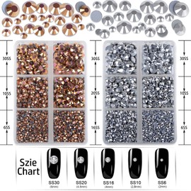LPBeads 6400 Pieces Metallic Rose Gold and Metallic Silver Hotfix Rhinestones Flat Back 5 Mixed Sizes Crystal Round Glass Gems with Tweezers and Picking Rhinestones Pen