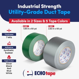 ECHOtape CL-W6064 | Industrial Strength Duct Tape | Heavy Duty Duct Tape | Multi-Purpose Construction Tape | Strong Duct Tape | Contractor Grade Duct Tape | Silver Duct Tape | 2.83 in x 60 yds