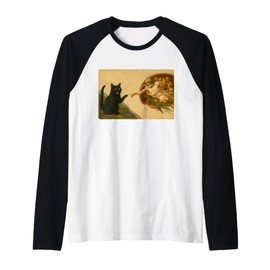 Funny Black Cat Reaching Paw Art Meme Gift Raglan Baseball Tee