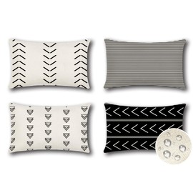 OTOSTAR Set of 4 Outdoor Waterproof Pillow Covers 16x24 Inch Decorative Outdoor Throw Pillow Covers Garden Boho Geometric Arrows Pillow Cases for Patio Furniture Couch Ten Bench (Black)