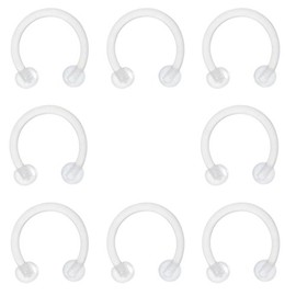 Oasis Plus 8pcs 16G 10mm Clear Flexible Bioflex Horseshoe Retainer Nose Septum Ring Snake Smiley Eyes Nipple Lip Cartilage Piercing
