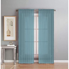 Interior Trends 2 Piece Fully Stitched Sheer Voile Window Panel Curtain Drape Set (84" Long, Slate Blue)