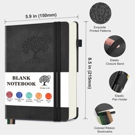 PERCUN Blank Journal Ntebook for Men & Women, 160 Pages Blank Journals for Writing, Drawing,Sketch Book,5.9" x 8.5" Leather Sketchbook, Unlined Notebook for Work, School, Art - Black