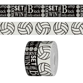 2 Rolls 5 Yards Sports Volleyball Ribbon for Crafting Sewing, 7/8 Inch Black White Grosgrain Ribbons for Gift Wrapping, Track Field Balls Ribbons for Hair Bow Cheerleader Accessories