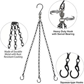 Swivel Hanging Basket Chains 23 Inches 3 Leads Hanging Chains Flower Pot Hanger Replacement Plant Hangers for Planters and Lanterns, Pack of 3 (3 Legs-Swivel)