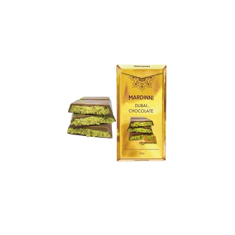 MARDINNI Dubai Style Milk Chocolate Bar, Kunafa and Pistachio Cream