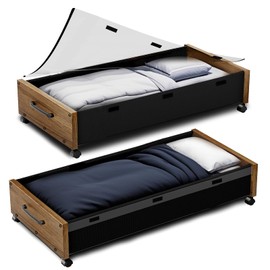 Under Bed Storage with Wheels, 2 Packs Wooden Storage Containers Extra Large Underbed Shoes Organizer, Rolling Under Bed Storage Drawers with Clear Lid, Heavy Duty for Clothes Toys 36"L (Walnut)