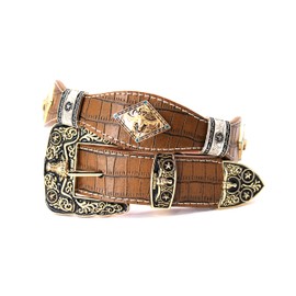 West STAR Concho Rodeo Cowboy Belt Genuine Leather Blue Stone 8002A LONGHORN BR L