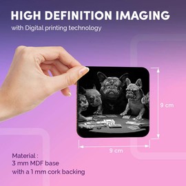 Destination Vinyl ltd Great Coasters (Set of 4) Square - BW - French Bulldogs Playing Cards Dog Drink Glossy Coasters/Tabletop Protection for Any Table Type #42897