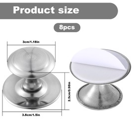 8PCS Adhesive Knobs Stainless Steel Cabinet Pulls 1.18 Inch Stick on Handles Adhesive Sliding Door Handle for Mirror Glass Cupboards Drawer No Punching Peel and Stick Knobs Drill Free Silver