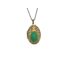 FS Brand Ox Brass Oval Green Beetle Locket Necklace Jewelry Keepsake Photo Locket.