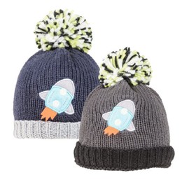 Children Kids Girls Boys Rocket Emblem Winter Hat Knitted Beanie Hat Assorted, one hat Will be Supplied at Random Multicoloured