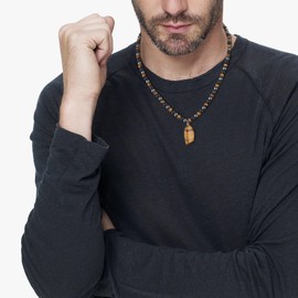 GAVU Men's Pearl Necklace with Tree of Life Pendant and Natural Stone Lucky Chain for Men, Stainless Steel Stone, Tigers Eye Obsidian Hematite