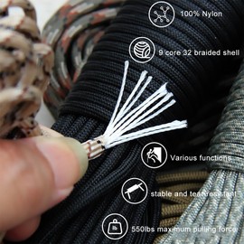 Tiardey PRN-216 Paracord 4mm 100ft (31m) 9 Core Strand,Tear-resistant,Nylon Cord,Mil Spec Type III Paracord,Holds up to 250kg for Outdoor Survival Camping