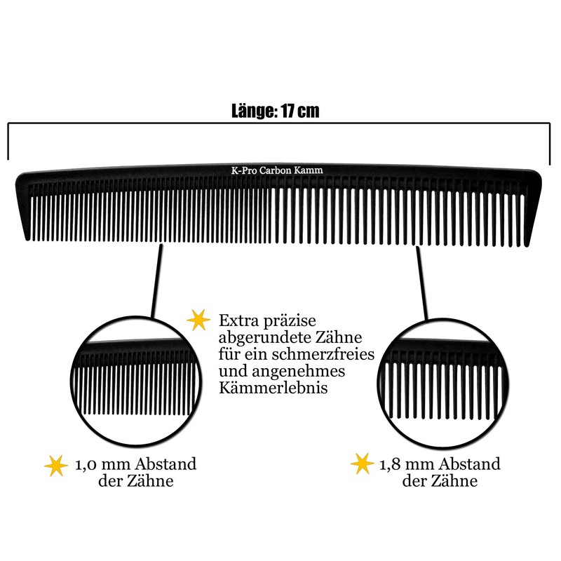K-Pro Carbon Comb – Women's Men's Hair Cutting Comb Beard