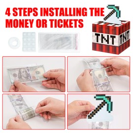 Pixel Style Money Box For Cash Gift - Birthday Money Pull Box For Cash Gift for Boys Girls Video Game Party Favors Fun Birthday Graduation Gift Surprise Money Gift Boxes For Cash Pop Up