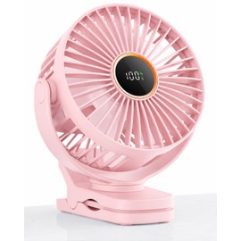 TUNISE Clip on Fan, USB Fan with 3 Speeds 4.5m/s, 2000mAh 9.5H Runtime, Mini Desk Fan for Stroller Office Bedroom Camping Tent,Pink