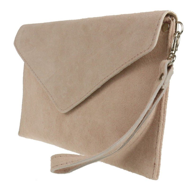 Girly Handbags Womens Italian Suede Leather Clutch Bag Pinky Nude