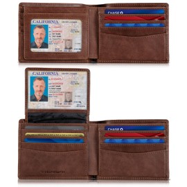 SERMAN BRANDS 2 ID Window Wallet for Men RFID Blocking Leather, Bifold Top Flip, Extra Capacity Travel Wallet (Morning Roast Executive)