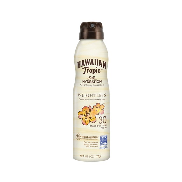 Hawaiian Tropic Silk Hydration Weightless Clear Spray Sunscreen, Broad-Spectrum Protection, SPF 30, 6 Ounces