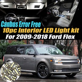 10Pc Canbus Error Free Super White 6000K Car Interior LED Light Kit Compatible for 2009-2018 Ford Flex Equipped w/Advanced Computer system