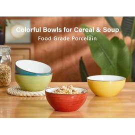 ONEMORE 16 oz Cereal Bowls Set of 4 Soup Bowls Ceramic for Kitchen - Dishwasher and Microwave Safe - Colorful Bowl Set for Oatmeal Salad Pasta Fruits, 5.5 inch, Assorted Colors