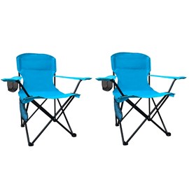 VOYSIGN Folding Camping Chair with Cup Holder & Storage Bag, 225lbs Capacity, Large Anti-Sink Feet, Breathable PE Coated Fabric for Outdoor, Hiking, Beach, Fishing, Backpacking, 2PCS Blue