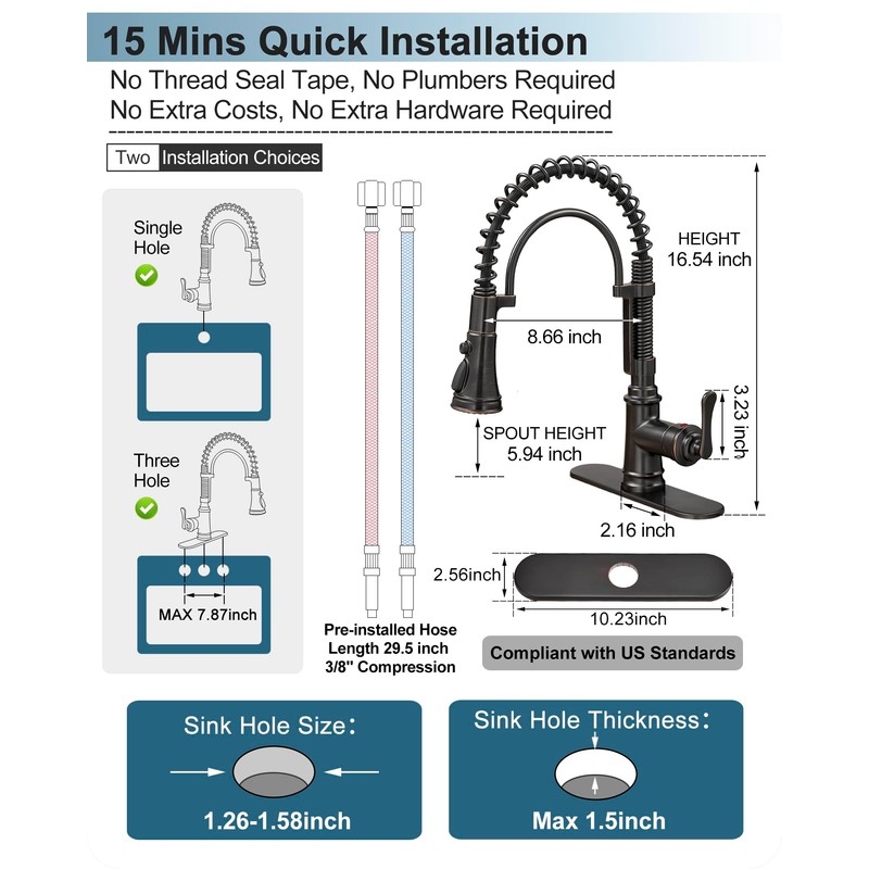 HOIGY 3 Modes Bronze Kitchen Faucet with Pull Down Sprayer,