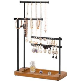 Jewelry Holder Organizer Stand, Jewelry Hanger for Necklaces, Earrings, Adjustable Jewelry Tree Storage for Bracelets, Display Tower, Room Decor Aesthetic Gifts for Her(Black)