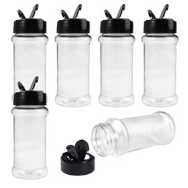 Pack of 6 Plastic Spice Shakers, 10 x 4.5 cm, Transparent Storage Jars, Plastic with Lid, Reusable Spice Jars, Mini Plastic Spice Jars, Plastic, for Spices, Salt, Pepper, Powder (100 ml Rounds)