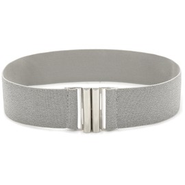BAOKELAN Wide Stretchy Belt for Women Elastic Skinny Waist Belt with Gold Buckle for Dresses, silver band silver buckle