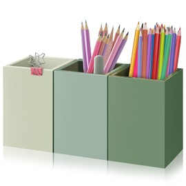 Motiskyy 3 Pcs Wooden Pen Holder Pencil Cup Desk Accessories Desk Organizer Office Supplies for Office Home School Classroom(Sage Green)