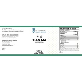 Bio Essence Health Science 1288C Tian Ma, Gastrodia Elata Rhizome, 100 Capsules/bottl