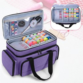 LUXJA Large 2 Layers Sewing Organizer Bag with 5 Detachable Dividers, Sewing Storage Bag for Sewing Supplies, Purple