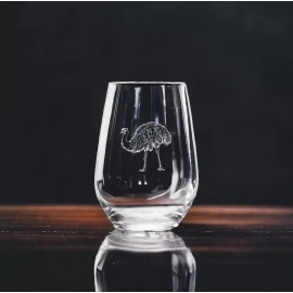 Unmarked Emu Stemless Wine Glasses x4 Premium 15 Oz Personalize Animal Farm Gift NEW
