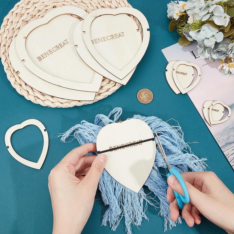 BENECREAT 12 Pcs Wood Macrame Cutting Template, Heart and Feather