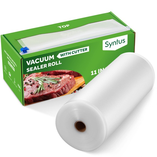 Syntus 11" x 150' Food Vacuum Seal Roll Keeper with Cutter Dispenser, Commercial Grade Vacuum Sealer Bag Rolls, Food Vac Bags, Ideal for Storage, Meal Prep and Sous Vide
