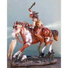 Native Indian Chief Warrior With Hand Axe Charging On Warpath Horse Figurine
