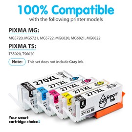 Smart Ink Compatible Ink Cartridge Replacement for Canon PGI 270 XL CLI 271 (PGBK&BK/C/M/Y 5 Pack Combo) to use with PIXMA MG5720 MG5721 MG5722 MG6820 MG6821 MG6822 TS5020 TS6020