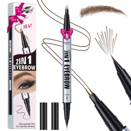 Eyebrow Pen Waterproof Eyebrow Pencil, 2025 New Upgraded Eye-brow Pencil 2-in-1 Dual-Ended Microblading, with 2 Tip,Eye Brow Pen for Natural Hair-Like Brows, Last All-Day, Brown