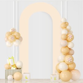 MODFUNS 7.2ft Open Arch Backdrop Cover Beige Fitted Spandex Arch Cover Stretchy U-Shape Arch Covers Double Sided Backdrop Covers for Baby Shower Banquet Reception Event Arch Decoration