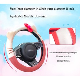 Cute Car Steering Wheel Cover, Universal Fit 15 Inch Soft Comfortable Plush Anti Slip & Odor Free Car Wheel Protector for Women Girls Pink