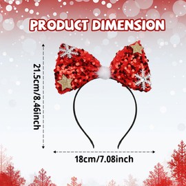 Xepeelo Christmas Bow Headbands Red Sequin Bow Hairbands Red Glitter Hair Hoop Snowflake Gem Design Xmas Bow Head Band Headwear for Christmas,New Year's Party Hair Accessories