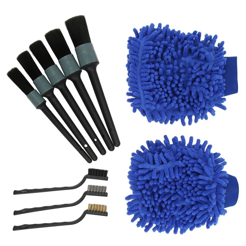 10pcs Car Detailing Brush Kit Wash Mitt Wire Brushes Flexible