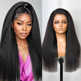 Jinhongze Kinky Straight Wig 13x6 Lace Front Wigs Human Hair 28 Inch Yaki Straight Human Hair Wig 180% Density Lace Front Wigs for Black Women